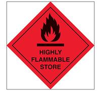 Vsafety 6D006AF-S'Highly Flammable Store' Sign, Square, 100 mm x 100 mm (Pack of 3)