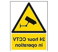 VSafety 6E050BC-W "24 Hour CCTV In Operation" Warning Security Sign, Window Sticker, Portrait, 300 mm x 400 mm, Black/Yellow