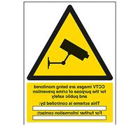 VSafety 6E052BC-W "CCTV Images Are Being Monitored" Warning Security Sign, Window Sticker, Portrait, 300 mm x 400 mm, Black/Yellow