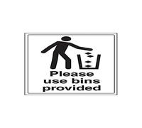 Vsafety 72002BC-R'Please Use Bins Provided' Sign, Portrait, 300 mm x 400 mm (Pack of 3)