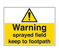 Vsafety 76019BR-R'Warning/Sprayed Field Keep To Footpath' Sign, 600 mm x 450 mm (Pack of 3)