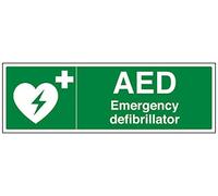 Vsafety AED Emergency Defibrillator First Aid Sign - 450mm x 150mm - Self Adhesive Vinyl