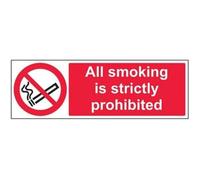 VSafety All Smoking Is Strictly Prohibited Prohibition Sign - Landscape - 450mm x 150mm - 1mm Rigid Plastic