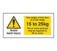 VSafety Avoid Back Injury - Weight Of This Item 15 To 25kg Sticker - 51x25mm (Roll of 250)