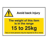 VSafety Avoid Back Injury - Weight Of This Item 15 To 25kg Sticker - 75x50mm (Roll of 250)