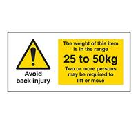 VSafety Avoid Back Injury - Weight Of This Item 25 To 50kg Sticker - 102x51mm (Roll of 250)