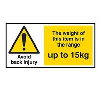 VSafety Avoid Back Injury - Weight Of This Item Up To 15kg Sticker - 102x51mm (Roll of 250)