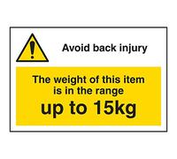 VSafety Avoid Back Injury - Weight Of This Item Up To 15kg Sticker - 75x50mm (Roll of 250)