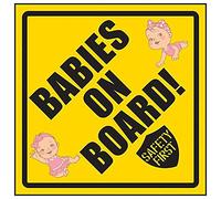 VSafety Babies On Board! Safety First/Girl & Girl Sign - 150mm x 150mm - Yellow Rigid Plastic