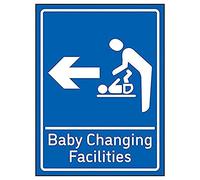 VSafety Baby Changing Facilities Arrow Left - 200mm x 300mm - Blue Self Adhesive Vinyl