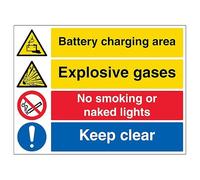 VSafety Battery Charging/Explosive/No Smoking/Keep Clr-800x600mm Class RA1 Reflective 3mm Aluminium Composite With Fixing Channel Safety Sign