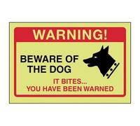 VSafety Beware Of The Dog, It Bites… Sign - 150mm x 100mm - Glow In the Dark Rigid Plastic