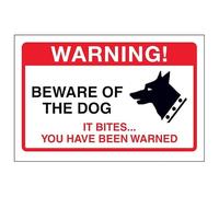 VSafety Beware Of The Dog, It Bites… Sign - 200mm x 150mm - Yellow Adhesive Vinyl