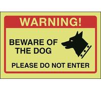 Vsafety Beware Of The Dog, Please Do Not Enter Sign - 150mm x 100mm - Keep Out - Photoluminescent Self Adhesive Vinyl