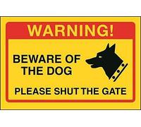 VSafety Beware Of The Dog, Please Shut The Gate Sign - 150mm x 100mm - Yellow Adhesive Vinyl