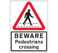 VSafety Beware Pedestrian Crossing - 600x800mm 3mm Aluminium Composite With Anti-Graffiti Coating & Fixing Channel Safety Sign