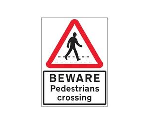 VSafety Beware Pedestrian Crossing - 600x800mm 3mm Aluminium Composite With Fixing Channel Safety Sign
