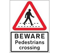 VSafety Beware Pedestrian Crossing - 600x800mm Class RA1 Reflective 3mm Aluminium Composite With Anti-Graffiti Coating & Fixing Channel Safety Sign