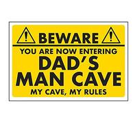 VSafety Beware/You Are Now Entering Dad's Man Cave Sign - 400mm x 300mm - Self Adhesive