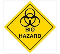 Vsafety Black/Yellow,6D021AF-S Bio Hazard Warning Diamond Sign - Square - 100mm x 100mm - Self Adhesive Vinyl