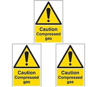 VSafety Caution Compressed Gas Warning Sign - Portrait - 200mm x 300mm - 1mm Rigid Plastic (Pack of 3)