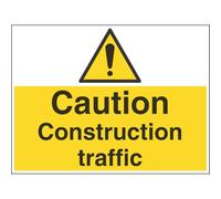 Vsafety Caution, Construction Traffic Warning Sign - 600mm x 450mm - 2mm Rigid Plastic