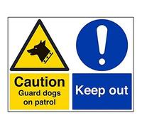 Vsafety Caution Guard Dogs On Patrol Warning Sign - 600mm x 450mm - 2mm Rigid Plastic