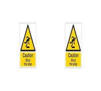 VSafety Caution Mind The Step Sign - Portrait - 150mm x 200mm - Self Adhesive Vinyl (Pack of 2)