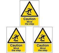 VSafety Caution Mind The Step Sign - Portrait - 200mm x 300mm - 2mm Rigid Plastic (Pack of 3)