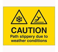 VSafety Caution Path Slippery Due To Weather Conditions Sign - 600mm x 450mm - 2mm Rigid Plastic