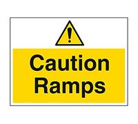VSafety Caution Ramps Warning Sign - Landscape - 400mm x 300mm - Self Adhesive Vinyl