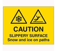 VSafety Caution Slippery Surface Snow and Ice On Paths Sign - 600mm x 450mm - 2mm Rigid Plastic