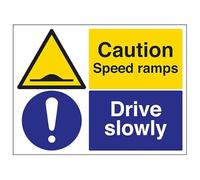 VSafety Caution Speed Ramps/Drive Slowly - 800x600mm Class RA1 Reflective 3mm Aluminium Composite With Anti-Graffiti Coating & Fixing Channel Safety Sign