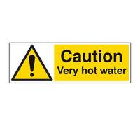 VSafety Caution Very Hot Water Sign - Landscape - 600mm x 200mm - Self Adhesive Vinyl
