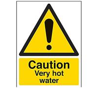VSafety Caution Very Hot Water Sign - Portrait - 150mm x 200mm - 1mm Rigid Plastic