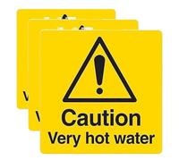 VSafety Caution Very Hot Water Sign - Square - 100mm x 100mm - Self Adhesive Vinyl (Pack of 3)