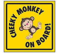 VSafety Cheeky Monkey On Board! Sign - 150mm x 150mm - Yellow Rigid Plastic