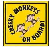 VSafety Cheeky Monkeys On Board! Sign - 150mm x 150mm - Yellow Rigid Plastic