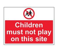 VSafety Children Must Not Play On This Site Sign - Landscape - 400mm x 300mm - 1mm Rigid Plastic