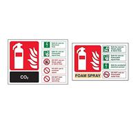 VSafety Co2 Id Fire Extinguisher Sign - Landscape - 200mm x 150mm - Self Adhesive Vinyl & VSafety Foam Spray Id Electrical Safe Fire Extinguisher Sign - Landscape - 150mm x 100mm - Self Adhesive Vinyl