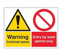 VSafety Confined space/Entry by work permit only - 800x600mm 3mm Aluminium Composite With Fixing Channel Safety Sign