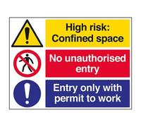 Vsafety Confined Space/No Unauthorised Entry/Permit To Work Warning Sign - 600mm x 450mm - 2mm Rigid Plastic
