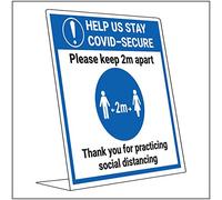 Vsafety Covid Secure Desk Sign - Keep 2m Apart - 150mm x 200mm - 2mm Rigid Plastic