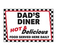 VSafety Dad's Diner/Hot & Delicious/Food Served Here Daily Sign - 200mm x 150mm - Self Adhesive