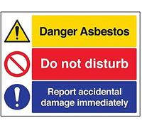 VSafety Danger Asbestos Do Not Disturb Report Accidental Damage Warning Sign - Landscape - 400mm x 300mm - 1mm Rigid Plastic