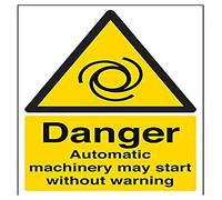 VSafety Danger Automatic Machinery May Start Without Warning Sign - Portrait - 200mm x 300mm - Self Adhesive Vinyl