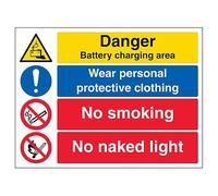 Vsafety Danger Battery/PPE/NoSmoking/NoNakedLight-800x600mm Class RA1 Reflective 3mm Aluminium Composite With Anti-Graffiti Coating Safety Sign
