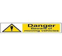 VSafety Danger Beware Of Moving Vehicles Sign - Landscape - 300mm x 100mm - 1mm Rigid Plastic