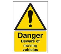 VSafety Danger Beware Of Moving Vehicles Sign - Portrait - 200mm x 300mm - Self Adhesive Vinyl