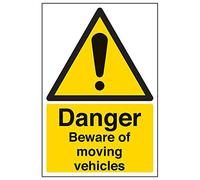 VSafety Danger Beware Of Moving Vehicles Sign - Portrait - 300mm x 400mm - 2mm Rigid Plastic